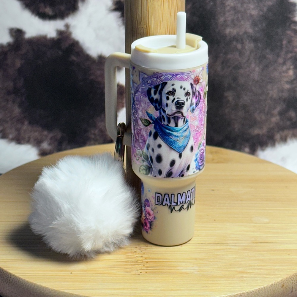 Dalmatian Print Keychain with Pom Pom